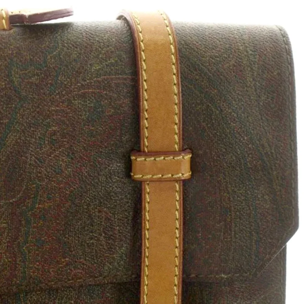 ETRO MILANO Paisley Document Holder Crossbody Messenger Bag Vachetta Leather